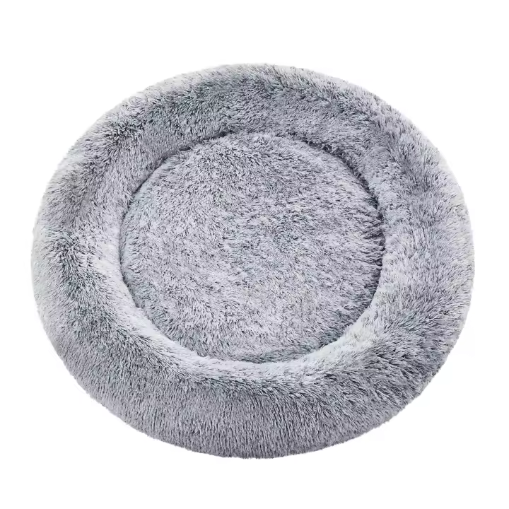FEANDREA Cama de Perros, Cama para Mascotas, Cojín Central Extraíble y Lavable, Alfombra de Felpa Suave y Mullida, 100 cm de Diámetro, Gris Ombré/Gris Oscuro/Rosa - 1