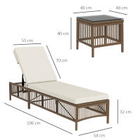 Outsunny Conjunto de 2 Tumbonas de Jardín Exterior Tumbonas de Mimbre Tejido con Mesa de Tapa de Vidrio Respaldo Reclinable de 5 Posiciones y Cojines Suaves 196x54x32 cm - details 2