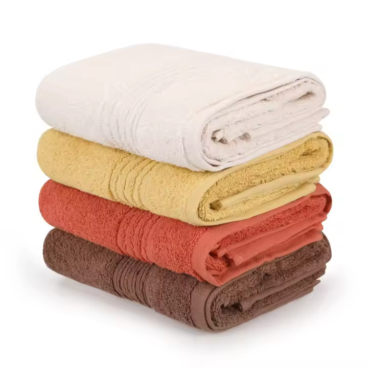 Wellhome Juego de Toallas 100% Algodón (4 Piezas) Suavidad Garantizada - Coral, Amarillo, Marrón, Beige - 1