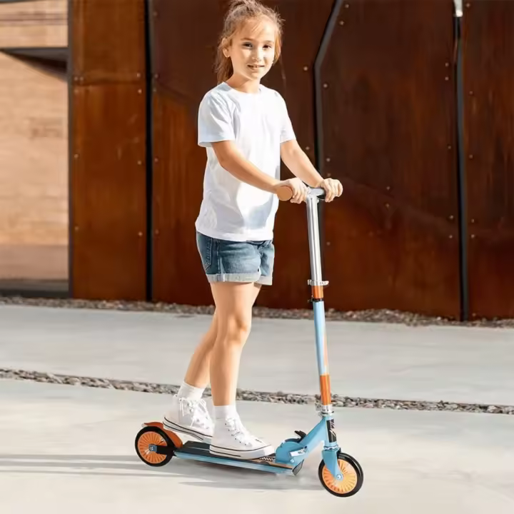 XQ Max Patinete plegable con freno de pie azul y naranja - 1