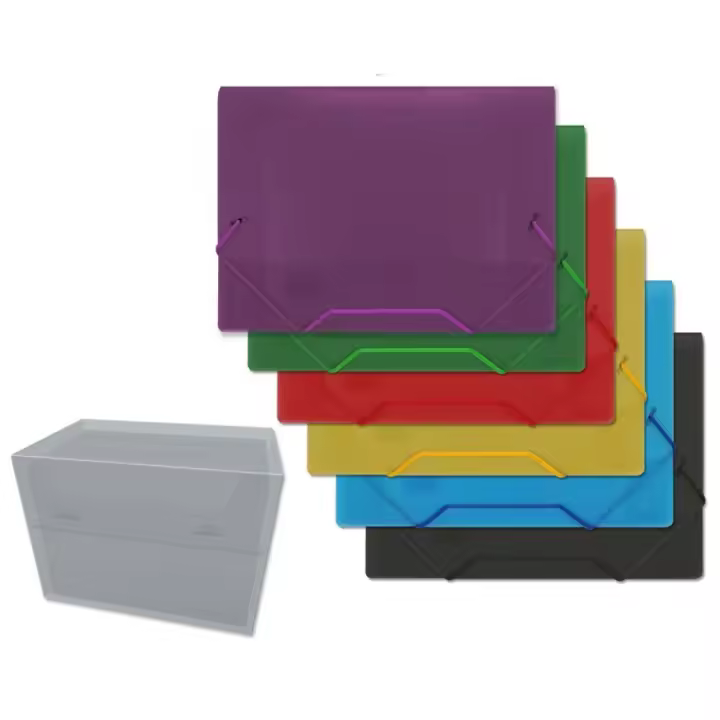 CARPETA A5 CUARTILLA 3 SOLAPAS Y GOMAS PLASTICO POESSA - COLORES SURTIDOS - PACK DE 6 UNIDADES - 1