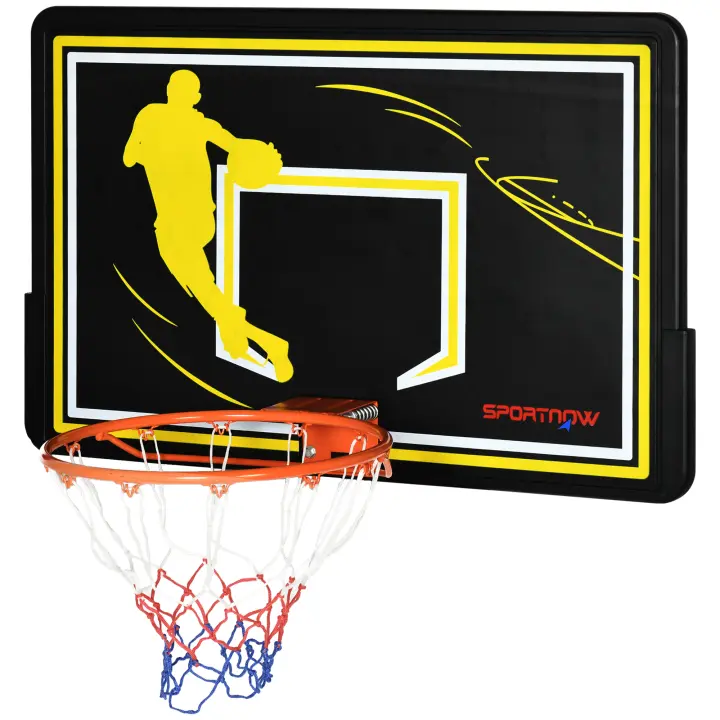 SPORTNOW Tablero de Baloncesto para Interior Exterior de Pared Aro de Baloncesto Canasta de Baloncesto para Adultos 110x90x70 cm Negro y Amarillo - 1