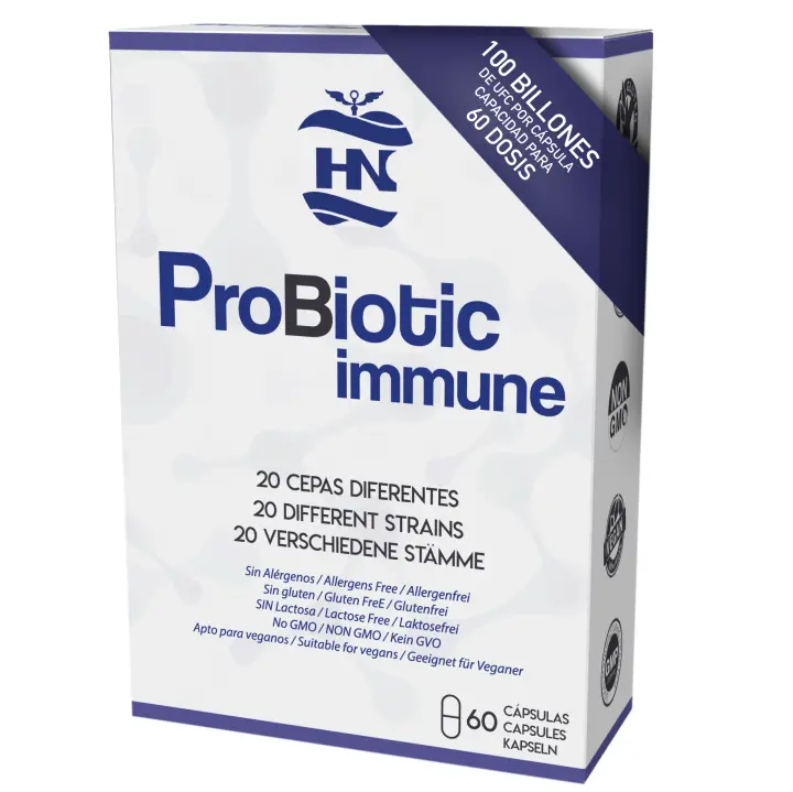HN Healthy Nutrition Probioticos y Prebioticos Intestinales. 100 mil millones de UFC 60 Capsulas Mezcla de 20 cepas de Probioticos y Prebioticos para Hombres y Mujeres de HN - 1