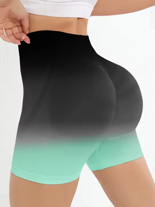 Shorts De Yoga Para Mujer Cintura Alta Sin Costuras Ombre Scrunch Para Ejercicio Correr Y Gimnasio Material De Poliéster - 1