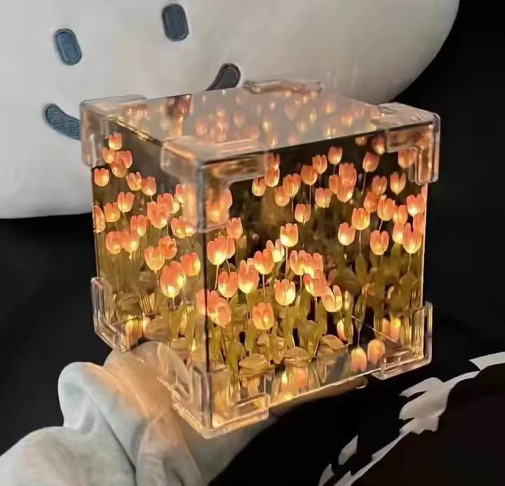 Lámpara De Espejo En Forma De Tulipán DIY Luz Nocturna De Flor Simulada Para Dormitorio Regalo De Cumpleaños Hecho a Mano - 1
