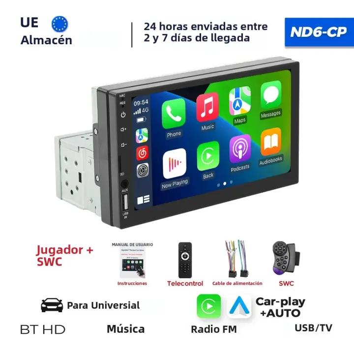 Navifly Reproductor MP5 De 7 Pulgadas Con Pantalla HD Táctil 1 Din Multimedia Carplay Auto Radio Universal Para Coche Honda Toyota Kia Hyundai VW - 1