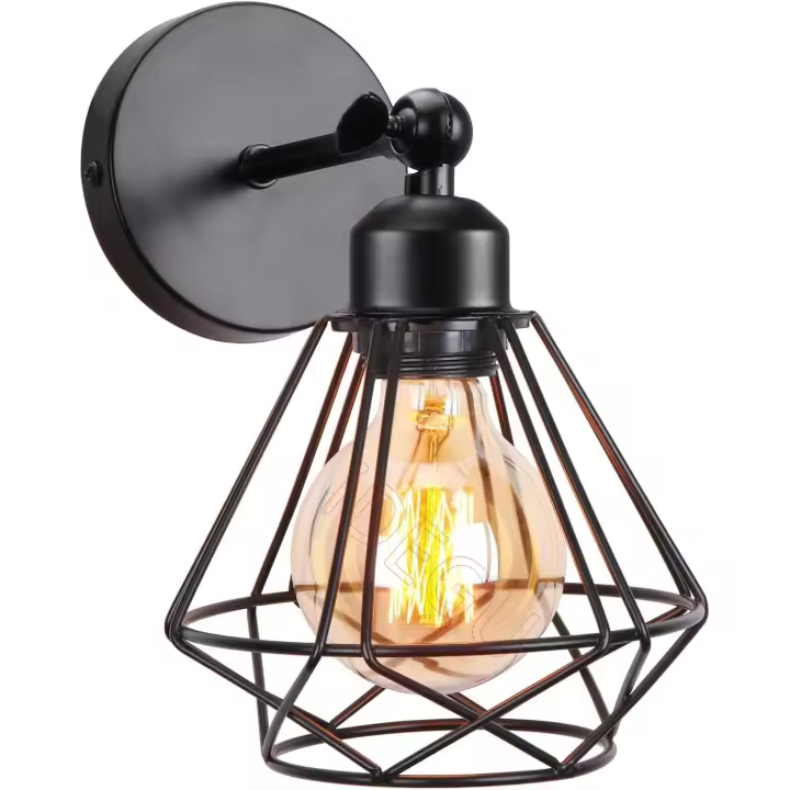 Lámparas de Pared Vintage 15CM Aplique Interior de Madera Metal Industrial Diseño de Jaula Luz Ajustable Retro - 1