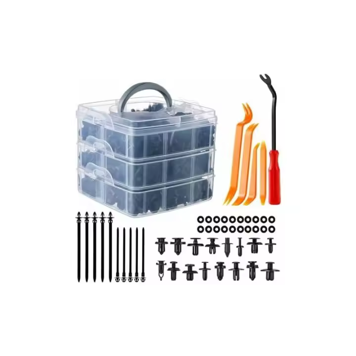 Clips para coche, 655 piezas, clips de remache de plástico, sujetadores negros universales para paneles de molduras de puertas de automóviles con Bo - 1