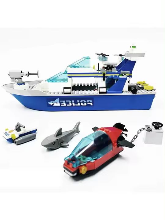 Bloques De Construcción Compatible MOC Sets Serie Ciudad Patrulla Policial Barco Flotante Juguetes Para Niños Regalo Material ABS Tamaño Pequeño - 1