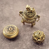 Brass Pocket Lotus Jiuding Incense Burner Hollow Mini Incense Holder Garden Statue Sculpture from Mainland China - details 0
