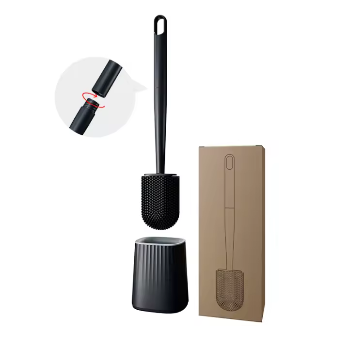 Juego De Cepillo Y Soporte Para Inodoro Con Cabeza Flexible Y Cerdas De Silicona Tamaño Compacto Para Almacenamiento Para Baño - 1