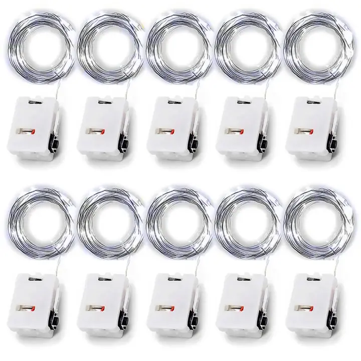 10 Pack Luces De Hilo De Hada 30LED 3 Metros De Alambre De Cobre Plateado Luz Decorativa Para Bodas Fiesta Navidad Pilas Incluidas - 1