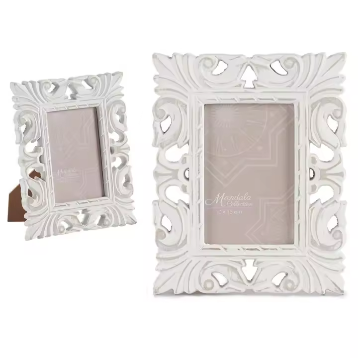 Factory Cuadros - Portafoto Calado Isabel Madera Blanco 10x15 - Marcos de Foto Decorativo - 1