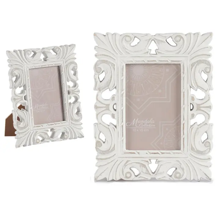 Factory Cuadros - Portafoto Calado Isabel Madera Blanco 10x15 - Marcos de Foto Decorativo - 1