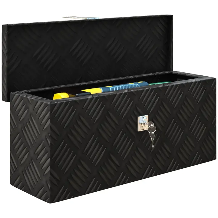 HOMCOM Caja de almacenamiento - caja de herramientas de aluminio - maletín de herramientas de aluminio. Cerradura con llave, dimensiones 50L x 15,5W x 20,5H cm, color negro - 1