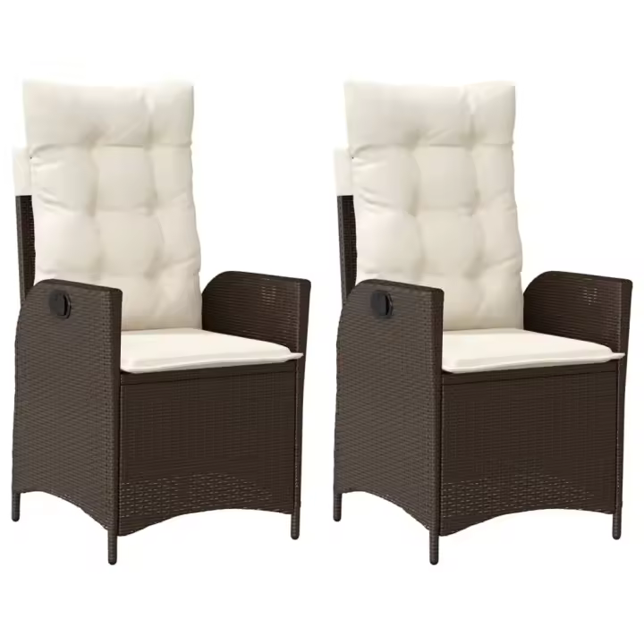 vidaXL Sillones reclinables jardín con cojines marrones 2 uds ratán PE - 1