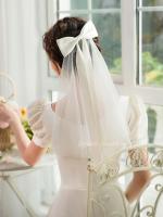 Velo De Novia Corto Elegante De Satén Con Lazo Y Tules Suaves De Dos Capas Con Peine Para Mujeres Vestido De Novia - details 0