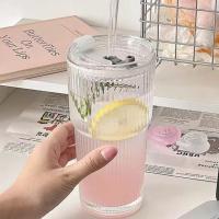 Taza De Café De Vidrio JIRO 600ML Con Estampado Rayado Y Palito, Tapa Incluida Para Agua Café Té Claro Utensilios De Cocina - details 1