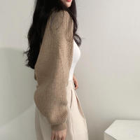 Cardigan De Mujer Elegante De Color Sólido Con Manga Larga Tejido En Nudo Chal Ultra Corto Para Otoño Chaqueta Moda Cuello Mandarín Ajuste Regular - details 12