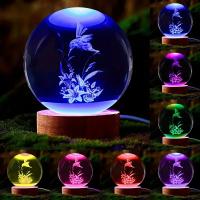 Lámpara De Noche USB Pequeña Con Bola De Cristal De Bird 3D Y Base De Madera Colorida Decoración Para El Hogar Regalo Para Mujer Padres Amigos Luz Atmosférica Redonda - details 2