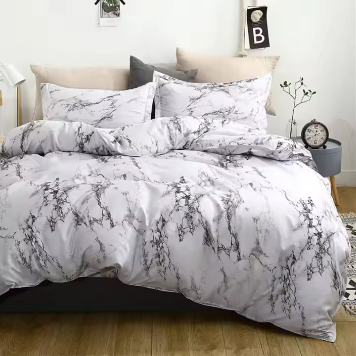 Marble Bed Linen Set, 220 x 240 cm, 3-Piece, Grey / White Marble Pattern, SoftMicrofibre Duvet Cover with Zip and Pillowcases 80 x 80 cm - 1