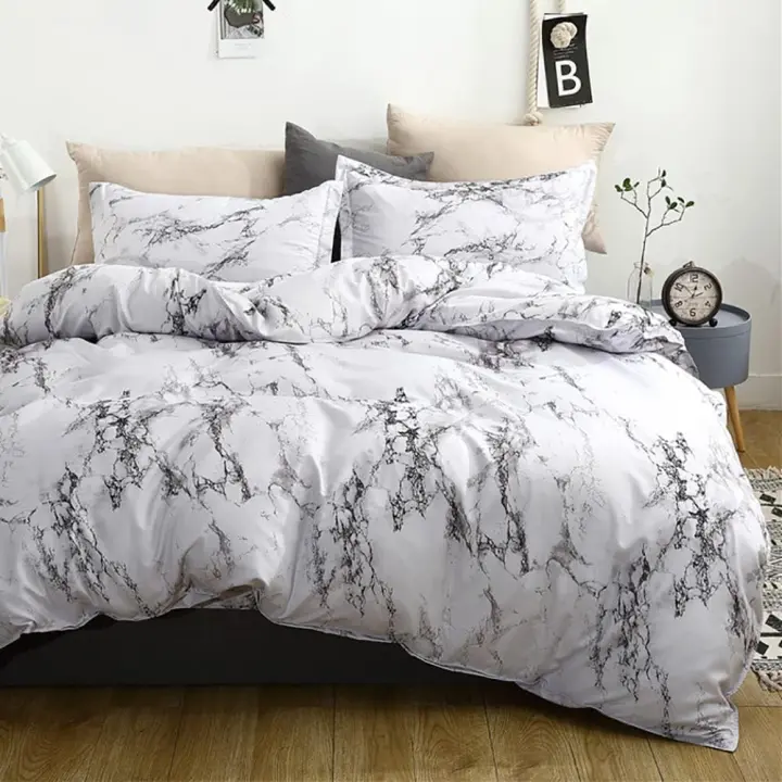 Marble Bed Linen Set, 220 x 240 cm, 3-Piece, Grey / White Marble Pattern, SoftMicrofibre Duvet Cover with Zip and Pillowcases 80 x 80 cm - 1