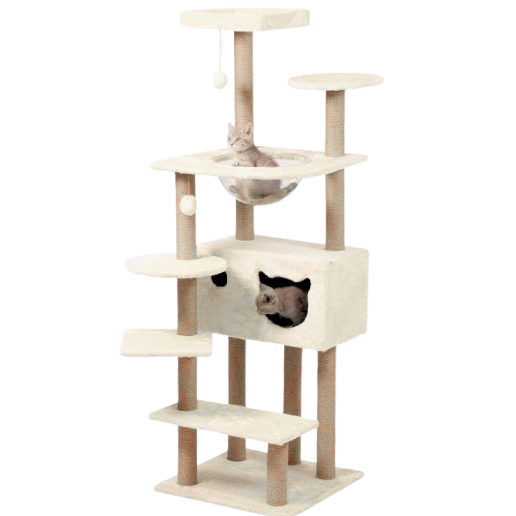 CATURE, Árbol Rascador para Gatos, 153 cm de Altura, Color Beige, con Casa y Plataformas, 50x50 cm Base