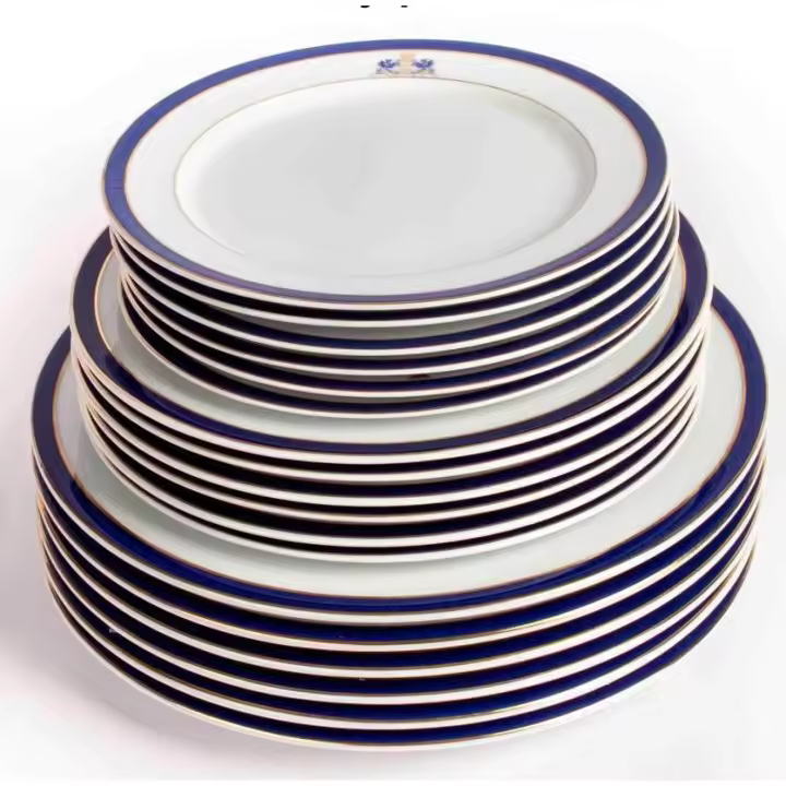 Crc Juego de Porcelana Blanca con Azul Cobalto y Filo de Oro para 6 Personas | Duisburg - Elegante Diseño - 1