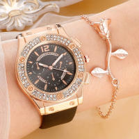 Reloj De Cuarzo Para Mujer 2PCS Set Rosa Lujo Con Rhinestone Y Pulsera De Cristal Reloj De Mano De Moda Y Casual Con Cierre De Hebilla - details 4