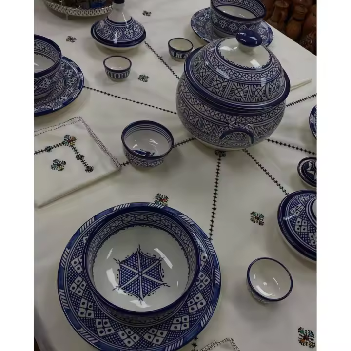 Juego de Sopera Estilo Marroquí con 6 Boles y 6 Platos – Diseño Tradicional y Elegante, Ideal para Servir Sopas, Tajines, Cremas y Caldos en Reuniones Familiares o Cenas Especiales - 1