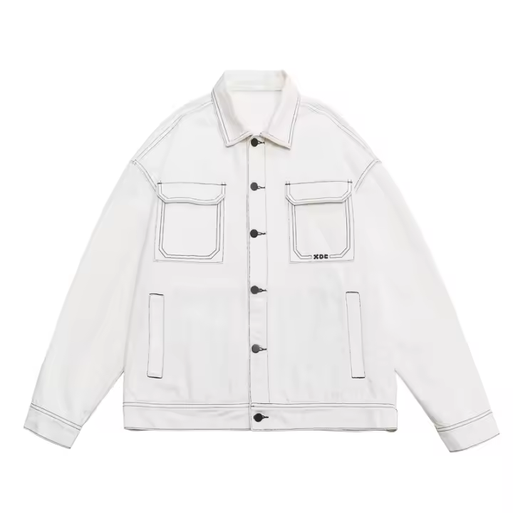 Chaqueta De Denim Para Hombre Estilo Callejero Con Bolsillos Grandes Diseño De Contraste Talla Grande Negro Y Blanco Lavado Abrigo De Otoño 4XL 5XL - 1