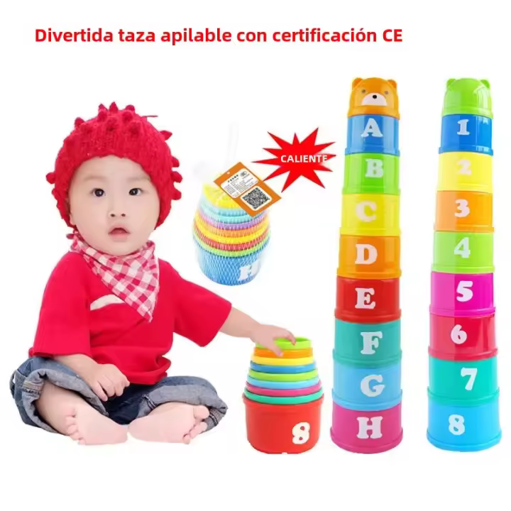 Juguete Educativo Para Bebés 9PCS Copas Arcoíris De Pila Con Formas Y Letras Mini Oso Juego De Pila Para Niños Y Niñas De 1 a 6 Años - 1