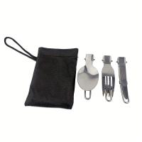 Juego De Utensilios De Acero Inoxidable Para Camping Con Cuchillo Cuchara Y Tenedor Plegables Y Bolsa De Almacenamiento Portátil Para Exteriores - details 1