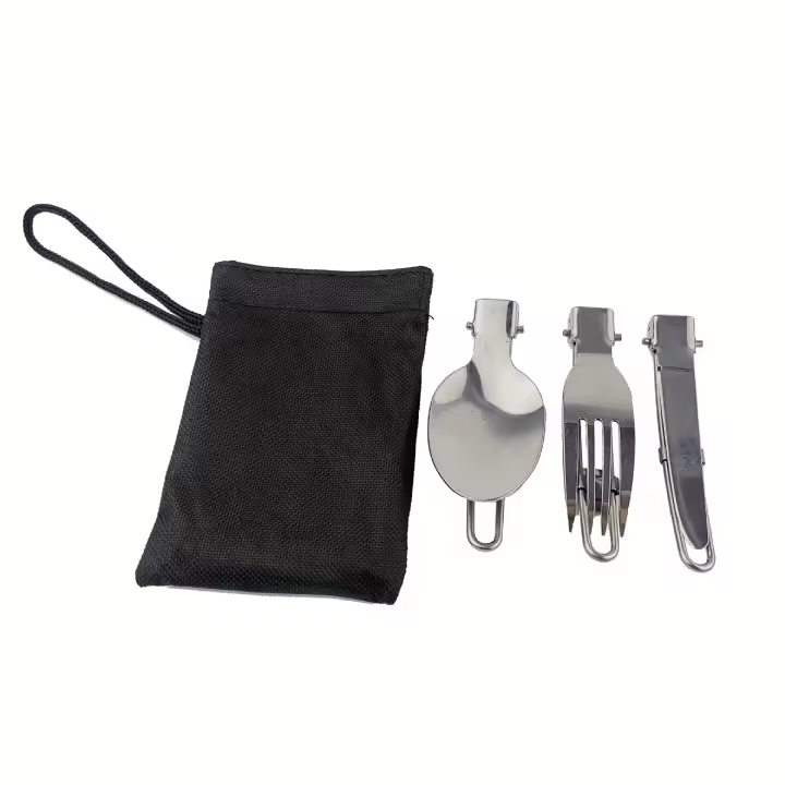 Juego De Utensilios De Acero Inoxidable Para Camping Con Cuchillo Cuchara Y Tenedor Plegables Y Bolsa De Almacenamiento Portátil Para Exteriores - 1