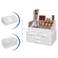 Organizador de maquillaje de acrílico blanco, con 4 cajones, para baño o dormitorio, ideal para pintalabios, joyas y esmalte de uñas - details 3