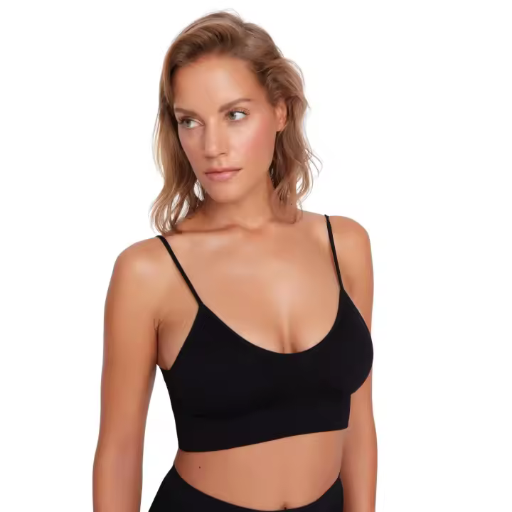 Trendyol Black Seamless Strappy Non-Wired Cupless Bralette Knitted Bra Thmaw23Su00140 - 1