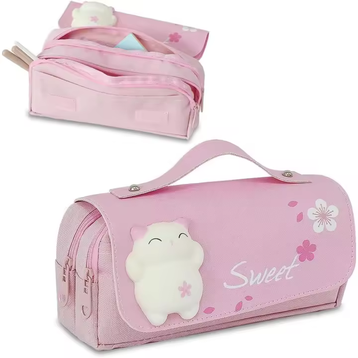 Kawaii with 3 comparttimientos, Bonito estuche Organizador de papelería para niños escolares - 1
