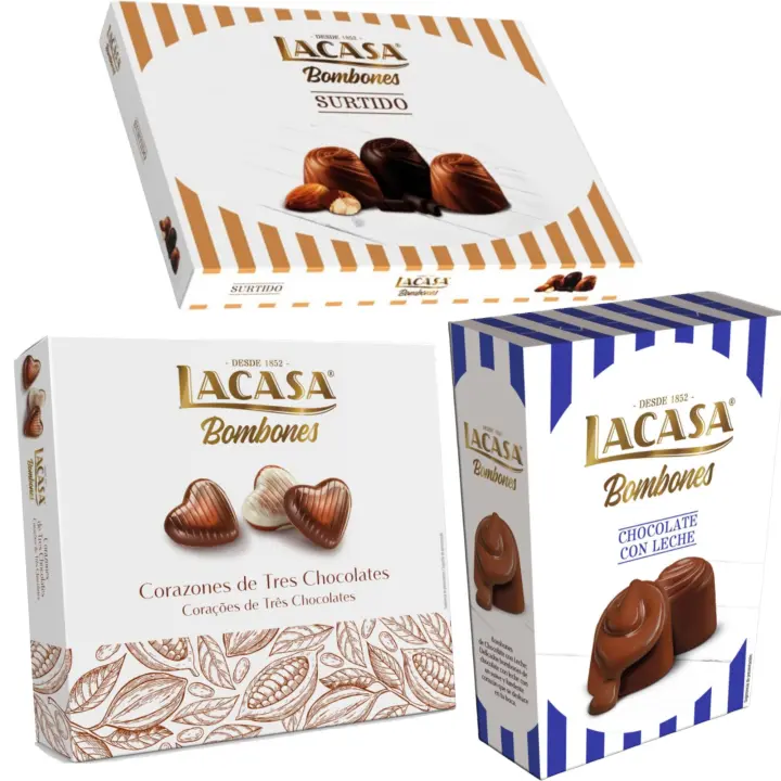 Pack Lacasa bombones chocolate con leche 72 G & bombones surtido 95 G & bombones corazón tres chocolates 200 g - 1