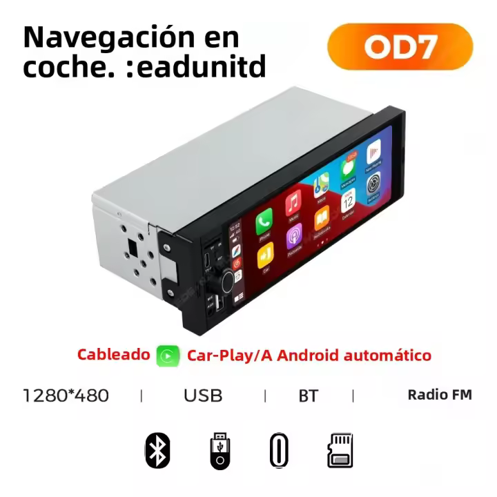 Reproductor MP5 Android 6.86'' Pantalla Táctil Soporte Wireless Carplay Android Auto Sistema Inteligente GPS AUX BT USB FM Radio De Coche Con Cámara Universal - 1
