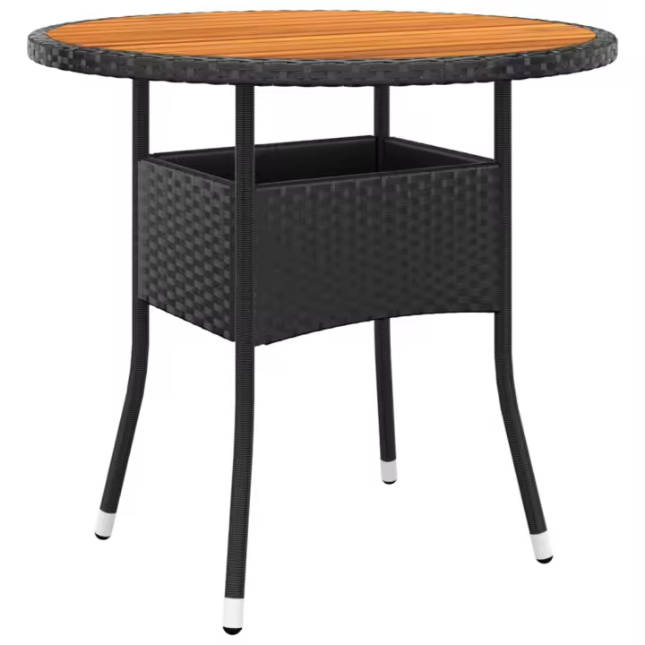 Mesa de Jardín Madera Acacia y trinquete sintético Negro Ø 80x75 cm - 1
