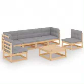 VIDAXL 3076454 conjunto de muebles de exterior de 7 piezas de madera de pino con cojines gris - 1