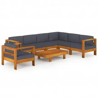 VIDAXL 3057957 conjunto de muebles exteriores para el jardín fabricado en acacia con cojines gris oscuro vida xl - 1