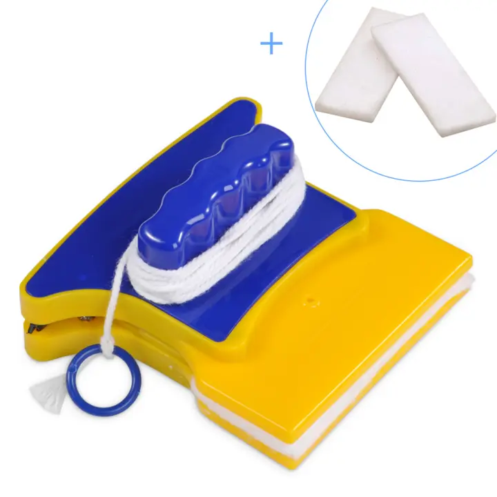 Square Shape DoubleSide Magnetic Glass Cleaner Wiper with 2 Cleaning Cotton for Window - 1