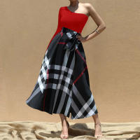 Vestido Elegante Para Mujer Con Un Hombro Largo Manga Completa Estampado Cintura Alta Abertura Vestido Para Cumpleaños Y Fiestas Nocturnas - details 19