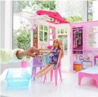 Barbie ,Casa amueblada plegable con cocina, piscina, dormitorio y lavabo incluye muñeca Barbie Mattel GWY84 - details 5