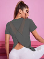 Camiseta De Yoga Sin Costuras Para Mujer Top De Fitness Entrenamiento En El Gimnasio Deportiva Corta Manga Sportswear - details 5