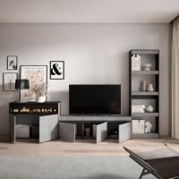 Skraut Home - Conjunto de muebles de Salón - Estantería y organización - Mueble TV con tres puertas - Aparador con dos puertas y Fuego led efecto 3d - Veteado de madera - Tacto poroso de alta calidad - Estilo Moderno - 310x35x186cm - details 1