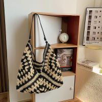 Bolso de hombro tejido de paja para mujerbolso de mano de tamaño mediano con asa para vacaciones en la playaPopular - details 15