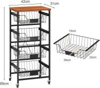 Carro de Verduras y Frutas con Ruedas, Cesta Móvil de Frutas con Tapa de Madera, Carrito Auxiliar con Marco de Metal y Cestas Extraíbles de Malla (4 Cestas, 42 x 31 x 89 cm) - details 1