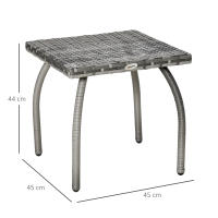 Outsunny Mesa de Jardín de Ratán Mesita Auxiliar con Patas de Metal Carga 30 kg Mesa de Exterior para Patio Terraza Balcón 45x45x44 cm Gris - details 2